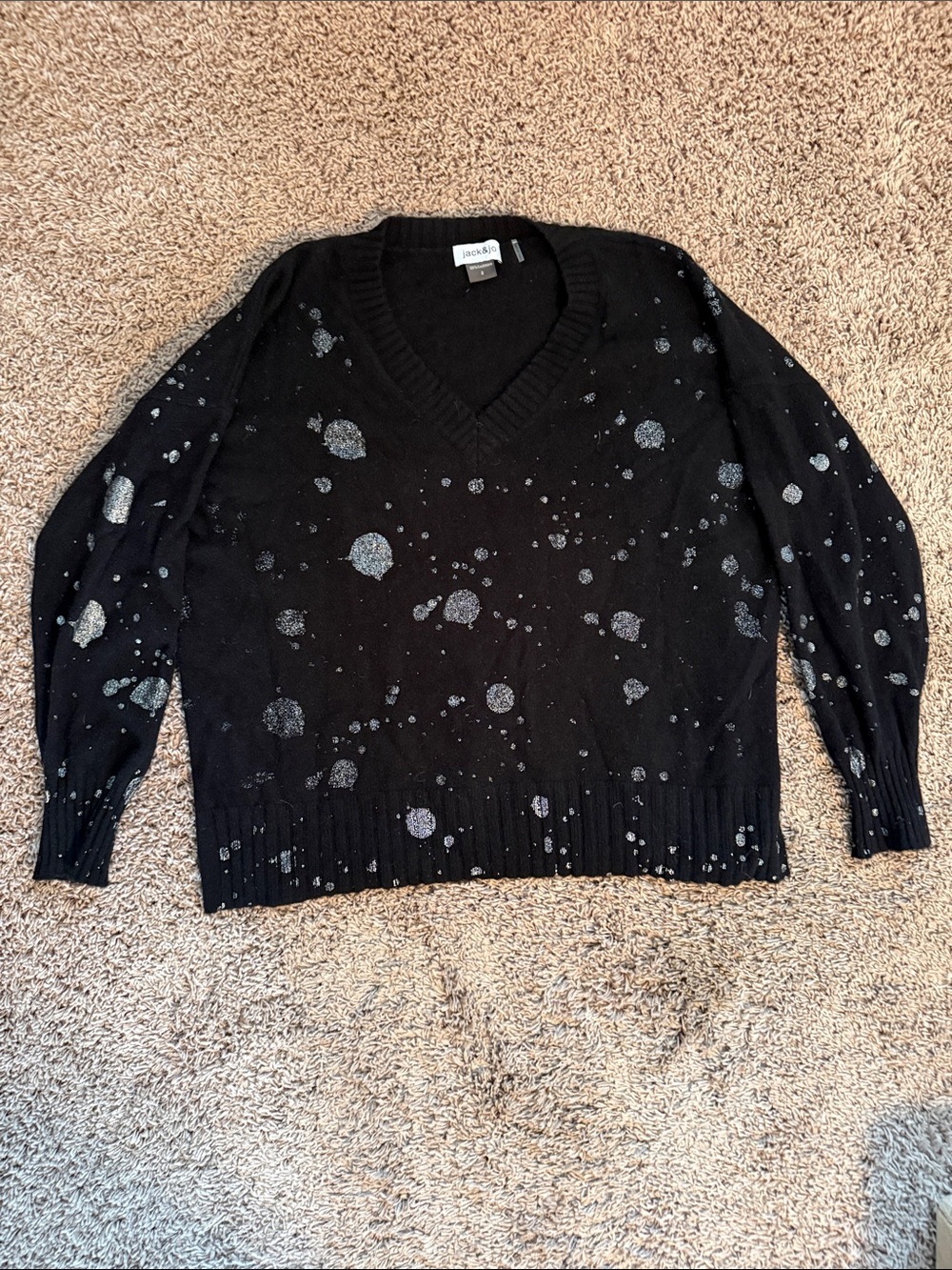 Jack & Jones Black V-Neck Sweater with Silver Splash Detail